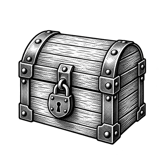 A wooden chest with an iron padlock